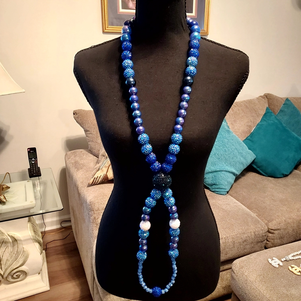 Blue Beaded Statement Necklace - Women Jewelry